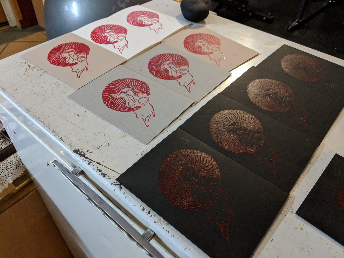 Ram Skull Lino Print Cards